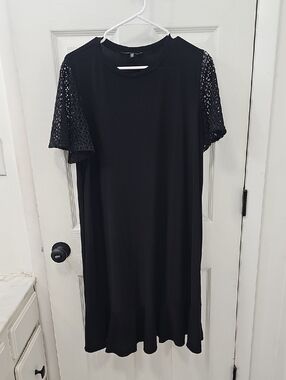 Tahari Black Midi Dress with Crochet Sleeves